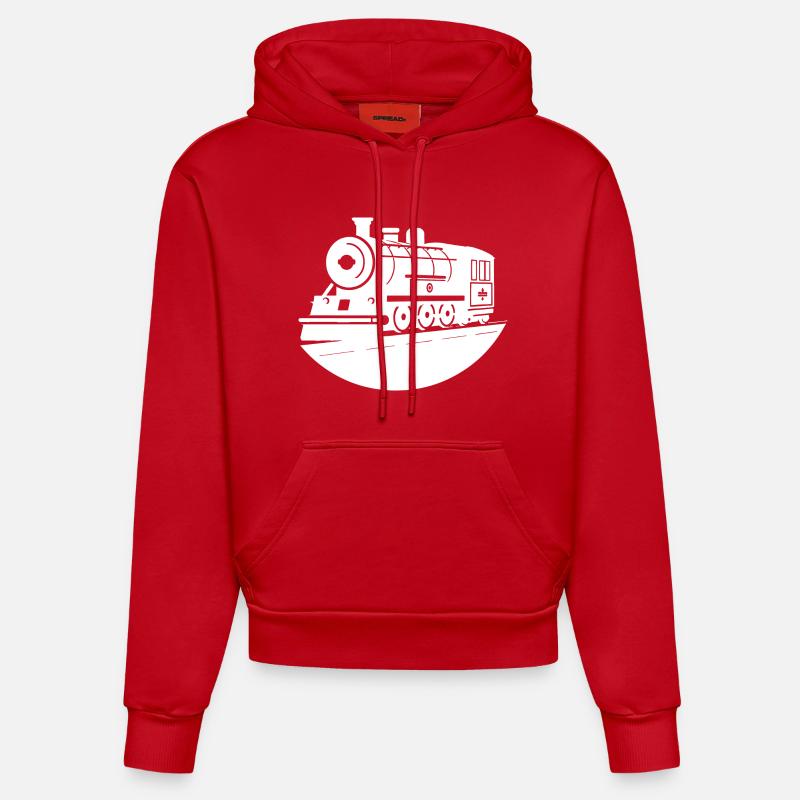 Dessin de locomotive - Sweat à capuche bio ajusté fabriqué en UE - rouge
