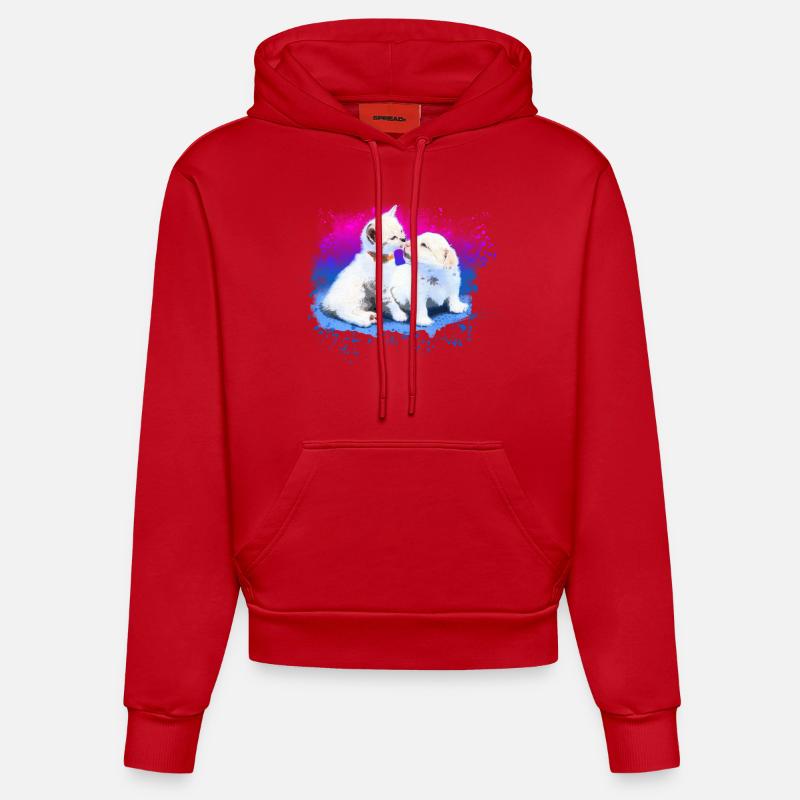 Chaton câlin et chiot - Sweat à capuche bio ajusté fabriqué en UE - rouge