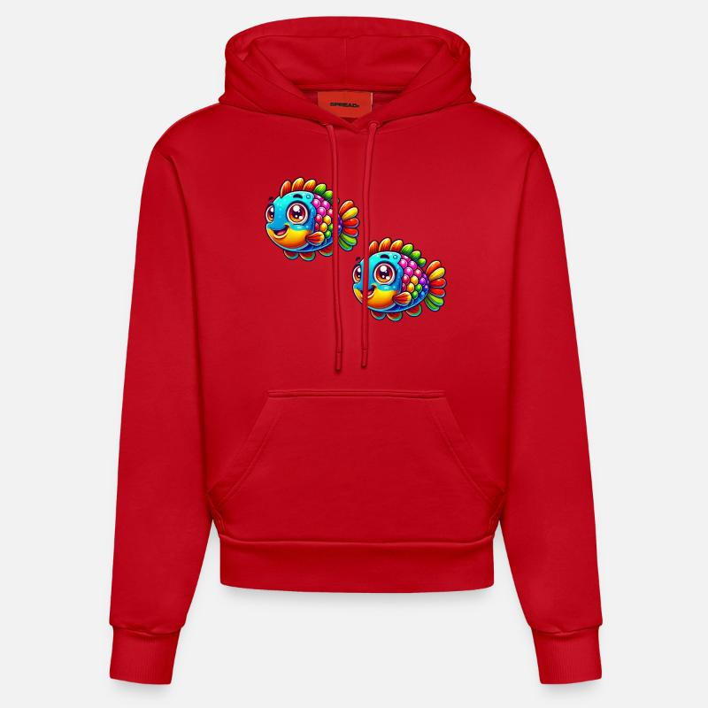 Bande dessinée de poisson - Sweat à capuche bio ajusté fabriqué en UE - rouge