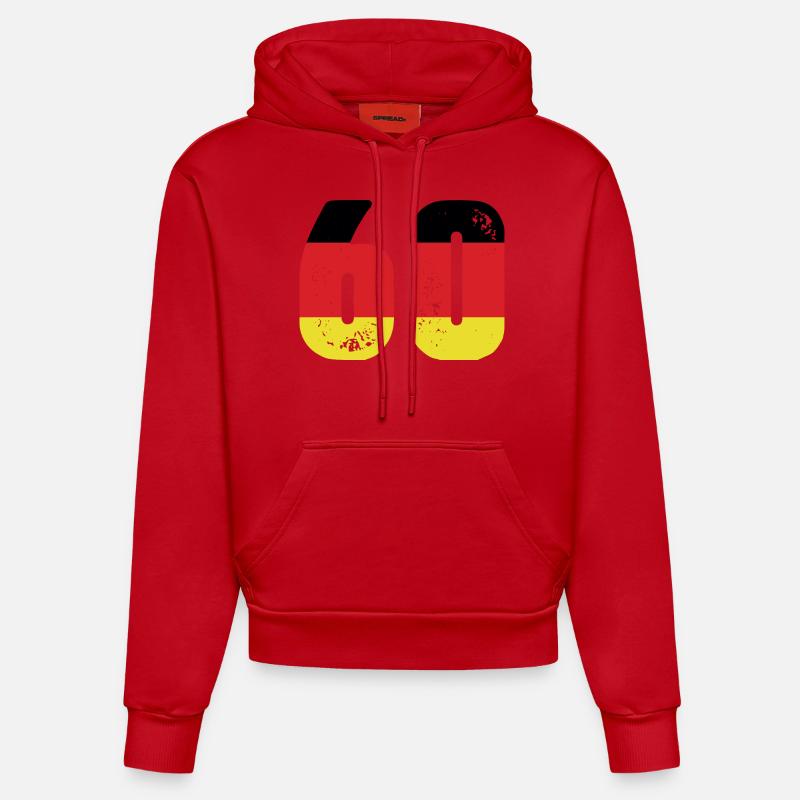 60 Numéro Jersey Allemagne - Sweat à capuche bio ajusté fabriqué en UE - rouge