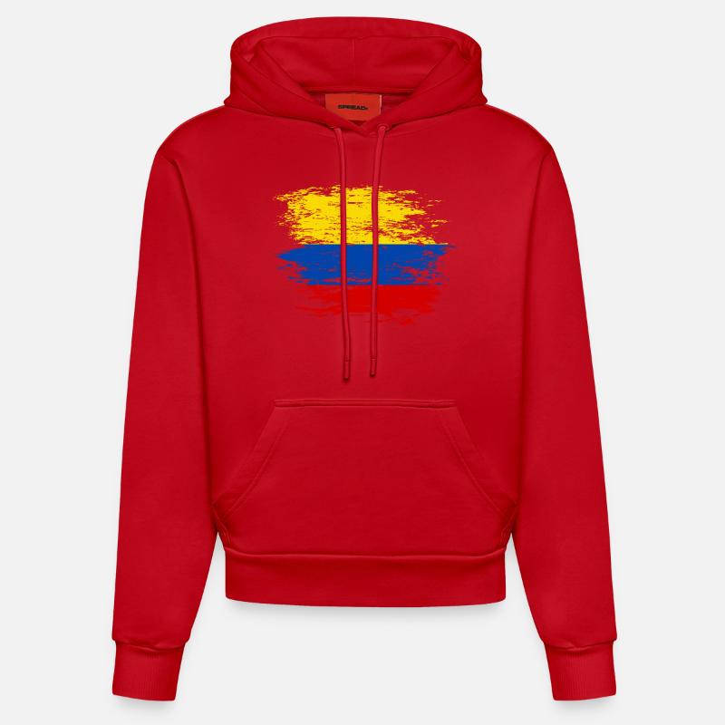 Drapeau de la Colombie utilisé - Sweat à capuche bio ajusté fabriqué en UE - rouge