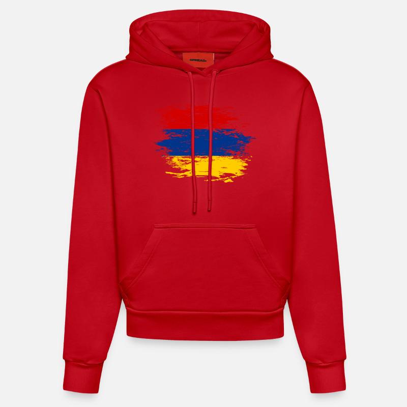 Drapeau de l'Arménie utilisé - Sweat à capuche bio ajusté fabriqué en UE - rouge