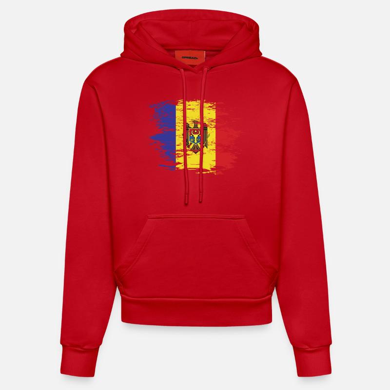 Drapeau de Moldavie utilisé - Sweat à capuche bio ajusté fabriqué en UE - rouge