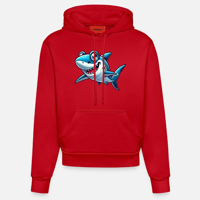 Requin Requin Bande dessinée - Sweat à capuche bio ajusté fabriqué en UE - rouge