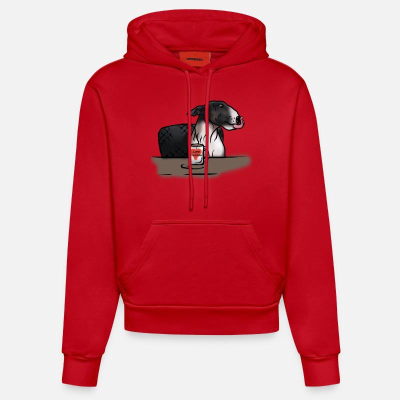 Bull Terrier « J’aime le café » - Sweat à capuche bio ajusté fabriqué en UE - rouge