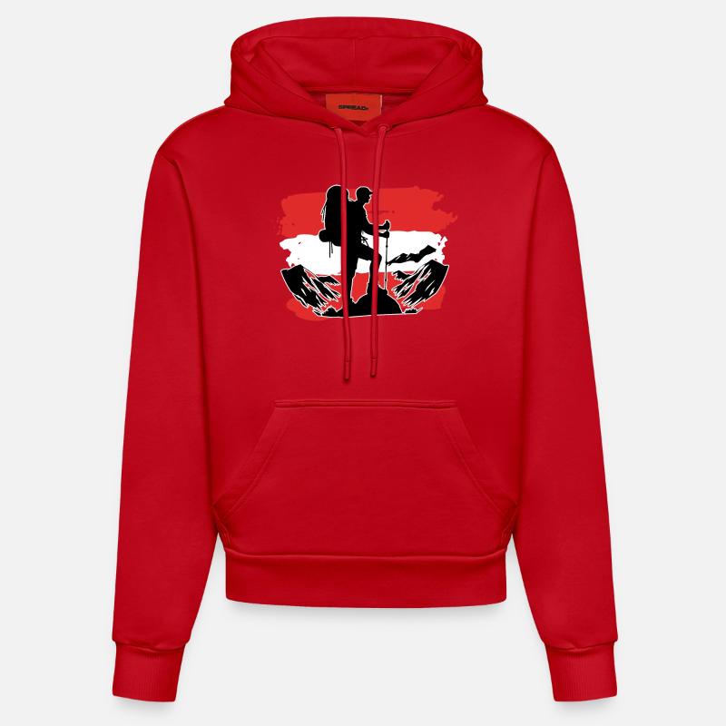 Drapeau autrichien Randonneurs - Sweat à capuche bio ajusté fabriqué en UE - rouge