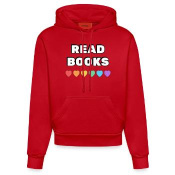 Lire des livres Rainbow Hearts - Sweat à capuche bio ajusté fabriqué en UE - rouge - Devant