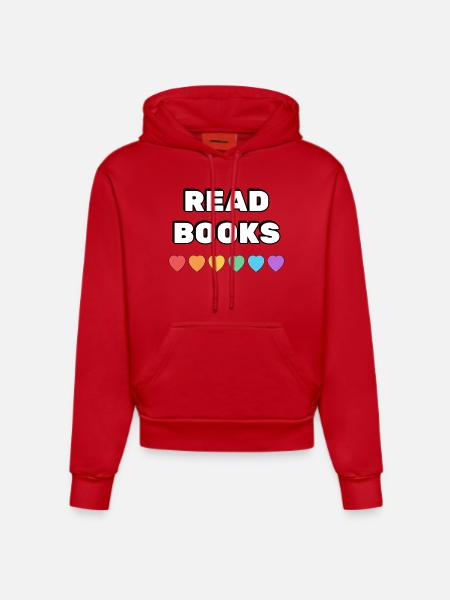 Read Books Rainbow Hearts - Organic Fitted Hoodie Made in EU - red