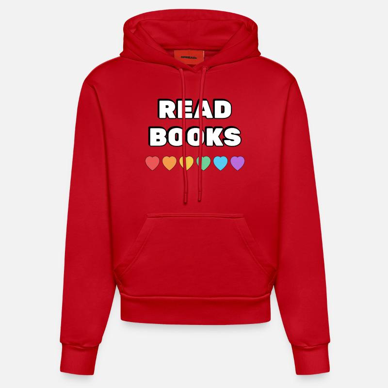 Lire des livres Rainbow Hearts - Sweat à capuche bio ajusté fabriqué en UE - rouge
