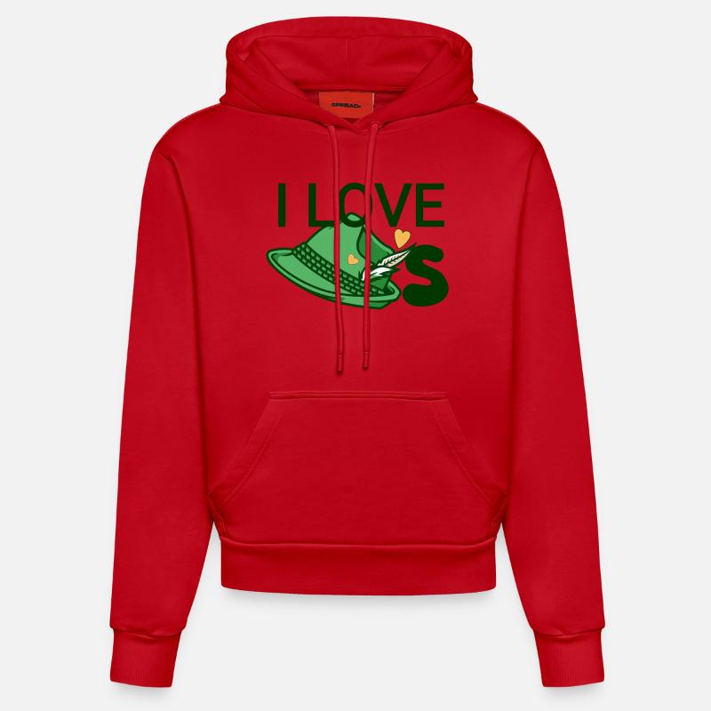 J’adore les chapeaux - Sweat à capuche bio ajusté fabriqué en UE - rouge
