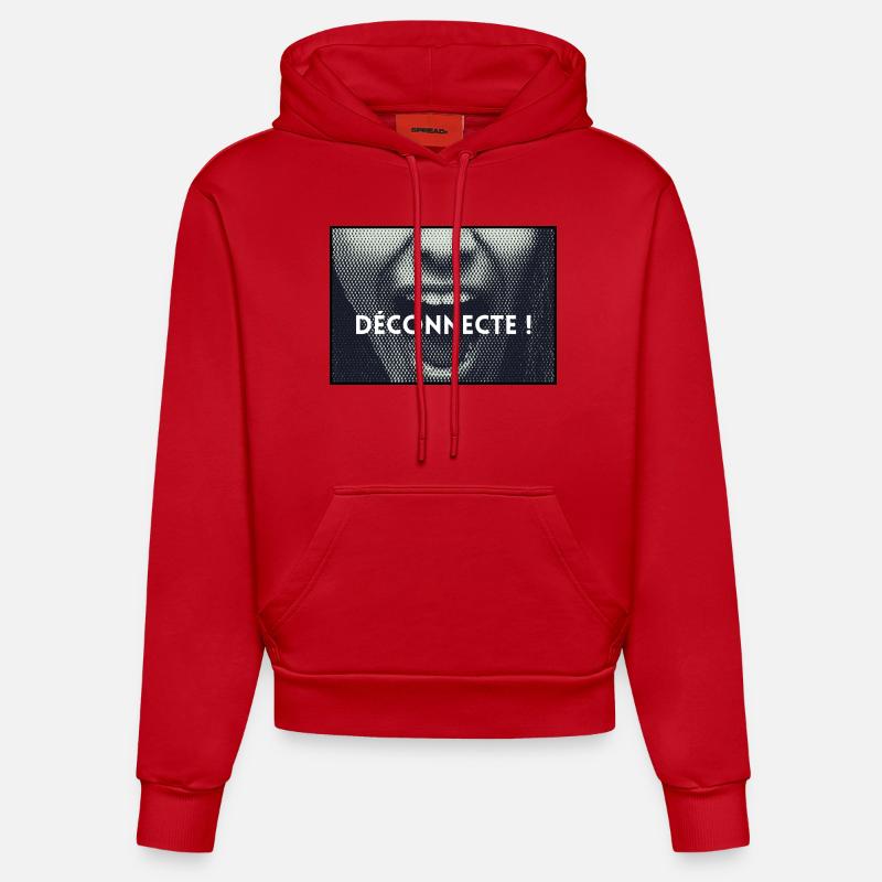Message - Déconnecte ! - Sweat à capuche bio ajusté fabriqué en UE - rouge