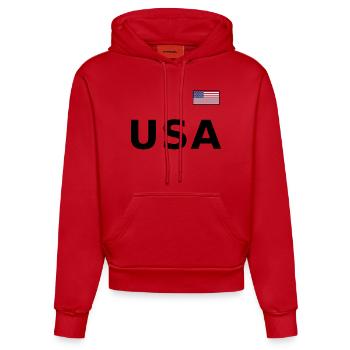TEAM USA amerikanische Flagge Fahne über Schrift - Organic Fitted Hoodie Made in EU - Rot - Vorne