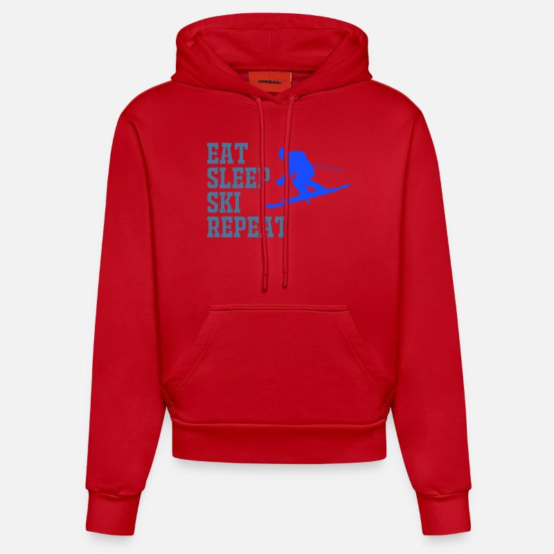 SKIER MANGER DORMIR RÉPÉTER - Sweat à capuche bio ajusté fabriqué en UE - rouge