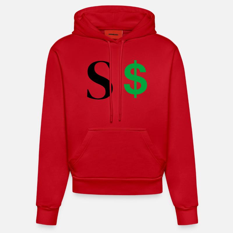 Lettre s dollar - Sweat à capuche bio ajusté fabriqué en UE - rouge