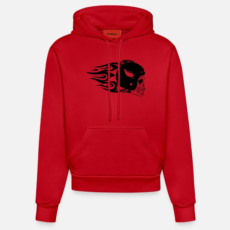skull_biker - Sweat à capuche bio ajusté fabriqué en UE - rouge