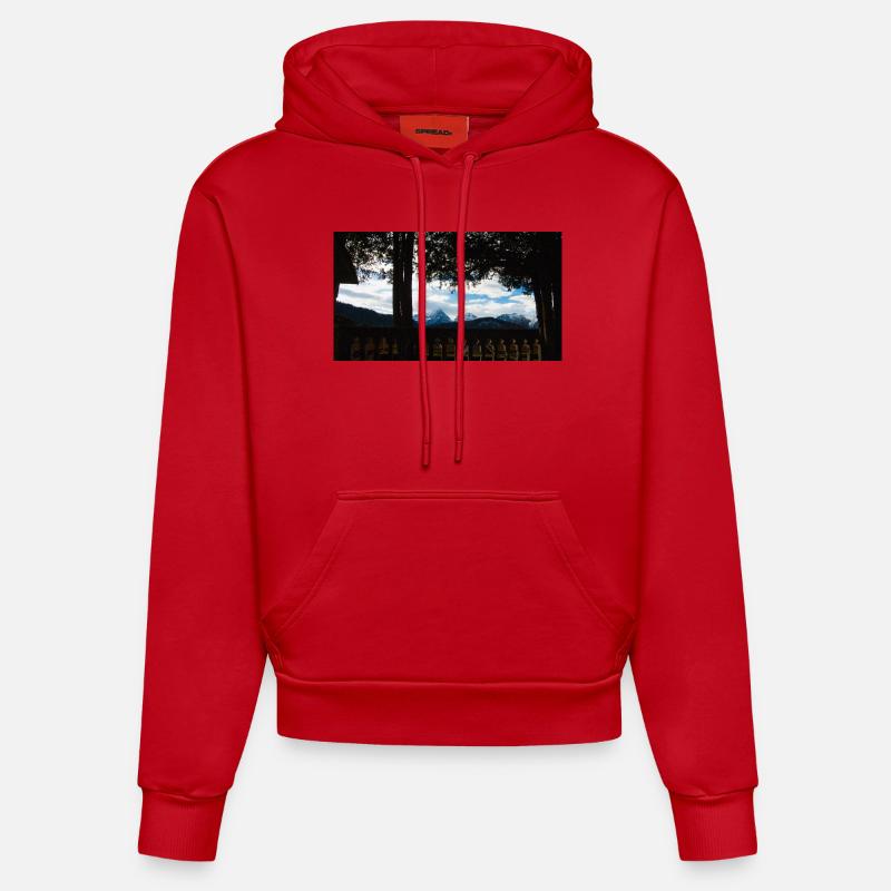 Paysage mystique - Sweat à capuche bio ajusté fabriqué en UE - rouge