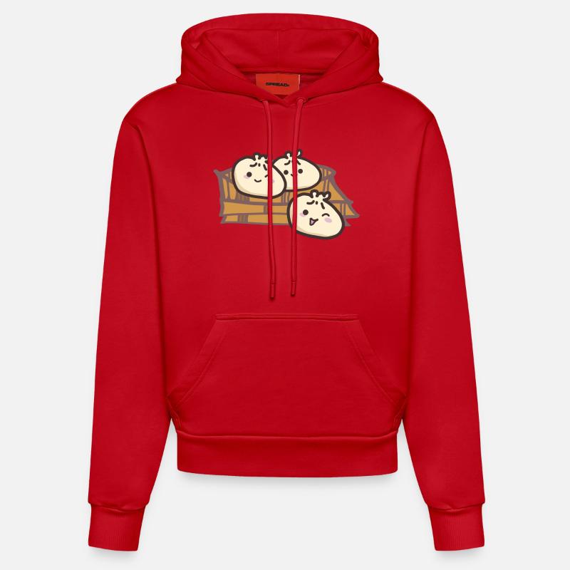 Dumplings asiatiques sucrés - Sweat à capuche bio ajusté fabriqué en UE - rouge