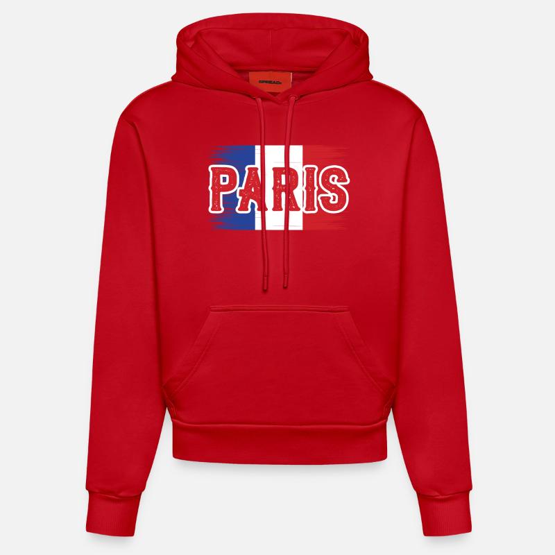 On est bien à Paris! - Sweat à capuche bio ajusté fabriqué en UE - rouge