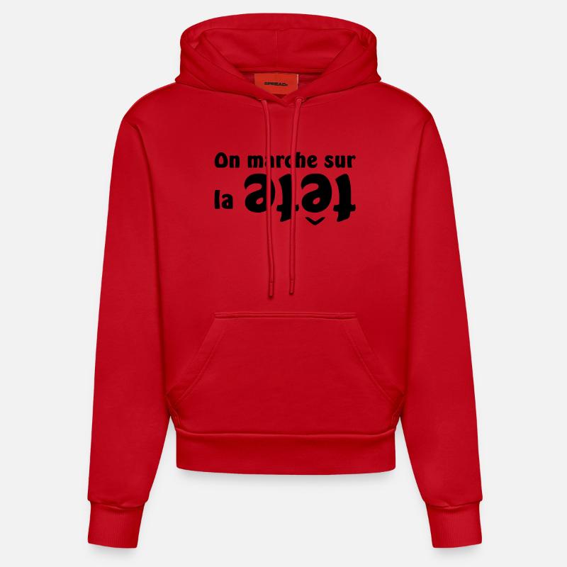 On marche sur la tête - Sweat à capuche bio ajusté fabriqué en UE - rouge