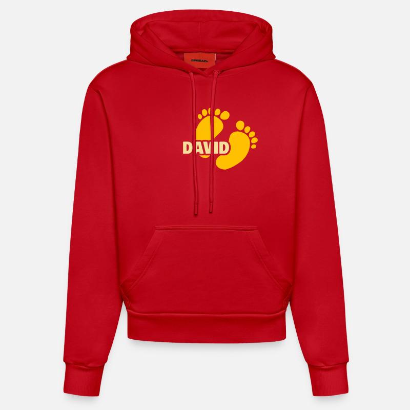 David comme naissance - Sweat à capuche bio ajusté fabriqué en UE - rouge