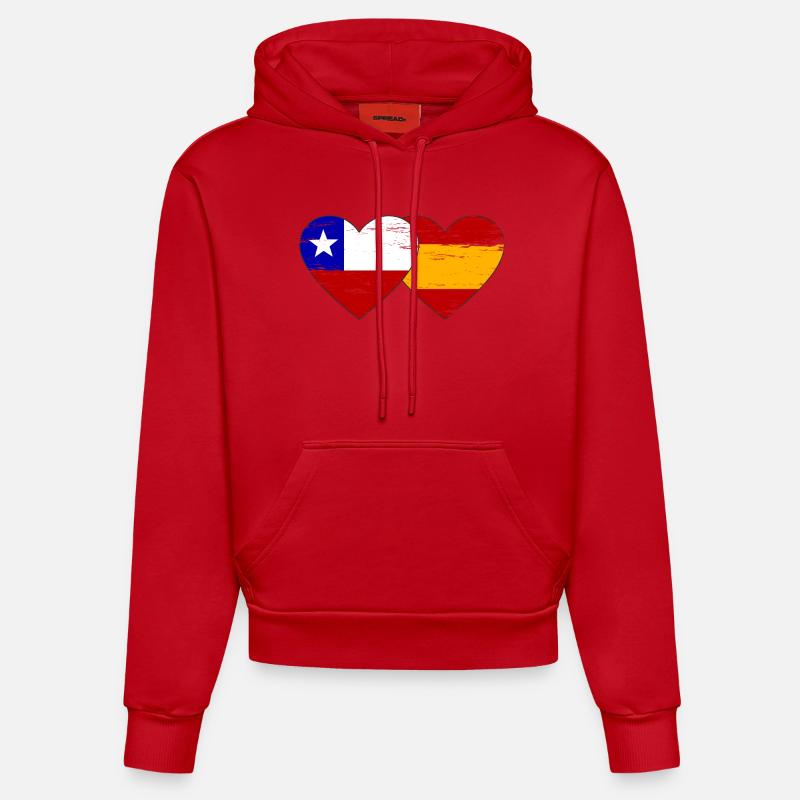 Chili Espagne drapeau coeur utilisé - Sweat à capuche bio ajusté fabriqué en UE - rouge