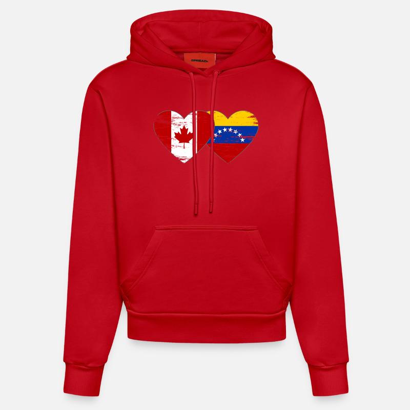 Drapeau Canada Venezuela coeur utilisé - Sweat à capuche bio ajusté fabriqué en UE - rouge