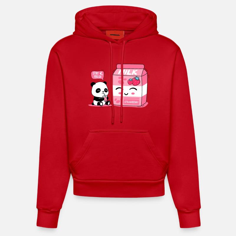 Panda et lait - Sweat à capuche bio ajusté fabriqué en UE - rouge