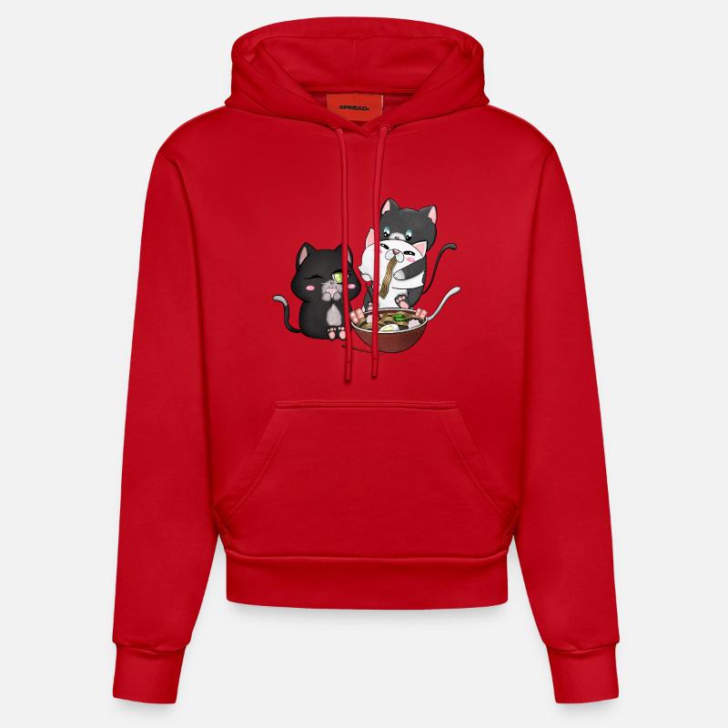 chats mangeant des ramen - Sweat à capuche bio ajusté fabriqué en UE - rouge