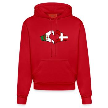 Algérie Danemark Drapeau Mains Coeur Forme - Sweat à capuche bio ajusté fabriqué en UE - rouge - Devant