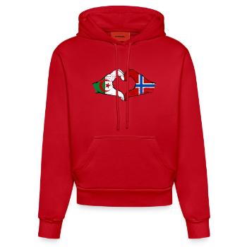 Algeria Norway Flag Hands Heart Shape Used - Organic Fitted Hoodie Made in EU - red - Front