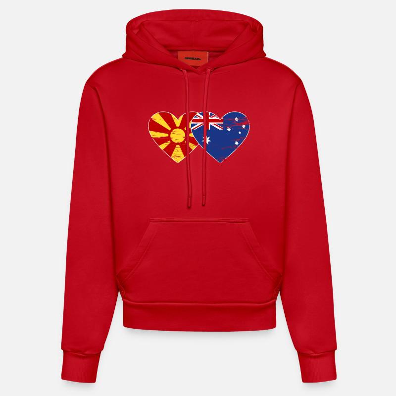 Macédoine Australie Drapeau Coeur Utilisé - Sweat à capuche bio ajusté fabriqué en UE - rouge