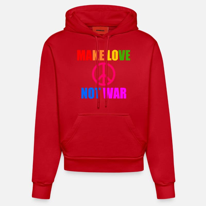 Make love not war - Sweat à capuche bio ajusté fabriqué en UE - rouge