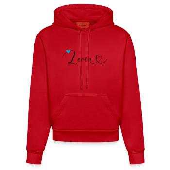 Levin Nom Prénom Calligraphie coeur - Sweat à capuche bio ajusté fabriqué en UE - rouge - Devant