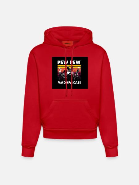 Rabbit Pew Pew Mask - Organic Fitted Hoodie Made in EU - red