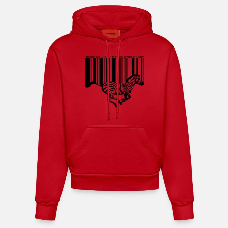 ZEBRE CODE BARRE - Sweat à capuche bio ajusté fabriqué en UE - rouge