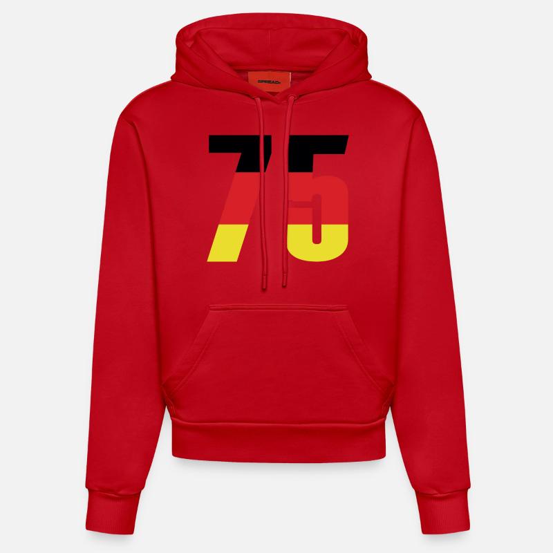 Maillot de l’Allemagne numéro 75 - Sweat à capuche bio ajusté fabriqué en UE - rouge