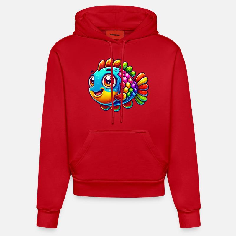 Poisson 1 - Sweat à capuche bio ajusté fabriqué en UE - rouge
