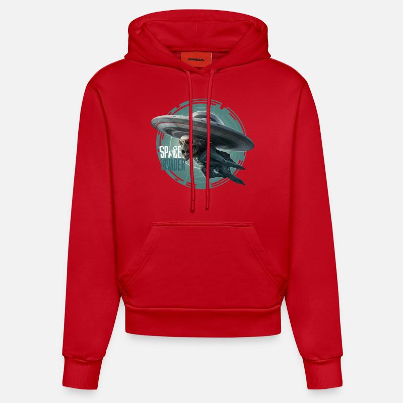 OVNI EXTRATERRESTRE, SPACE INVANDER - Sweat à capuche bio ajusté fabriqué en UE - rouge