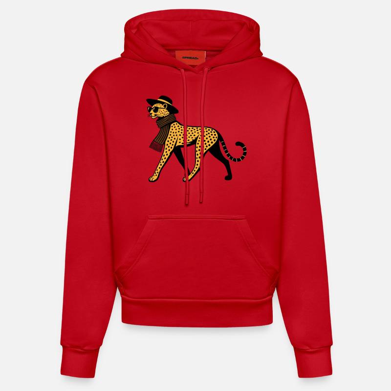 Leopard chic - Sweat à capuche bio ajusté fabriqué en UE - rouge
