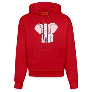 Verspielter rosa Elefant mit blauem Schwanz - Organic Fitted Hoodie Made in EU - Rot - Vorne