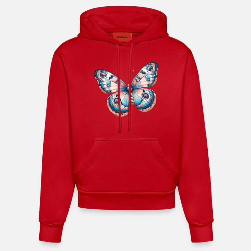 Papillon, fleur - Légèreté Envolée - Sweat à capuche bio ajusté fabriqué en UE - rouge