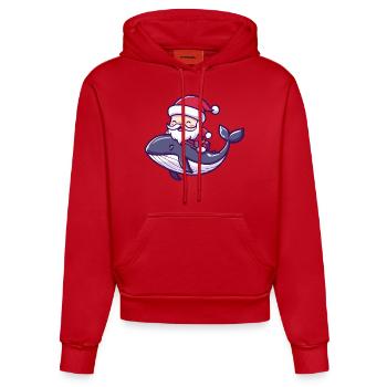 Baleine Père Noël Dessin animé - Sweat à capuche bio ajusté fabriqué en UE - rouge - Devant