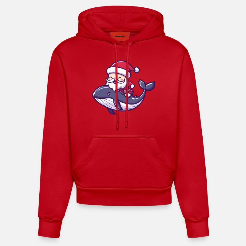 Baleine Père Noël Dessin animé - Sweat à capuche bio ajusté fabriqué en UE - rouge