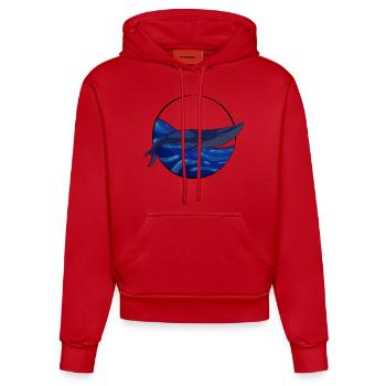 Queue baleine bleue sur océan - Sweat à capuche bio ajusté fabriqué en UE - rouge - Devant