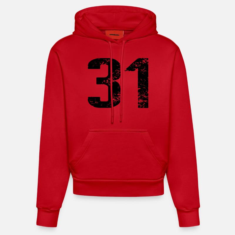 Maillot à 31 numéros - Sweat à capuche bio ajusté fabriqué en UE - rouge