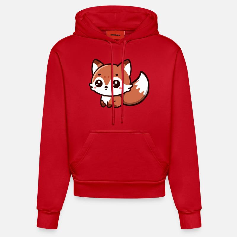 Fluffy Delight : Charme Chibi Fox - Sweat à capuche bio ajusté fabriqué en UE - rouge
