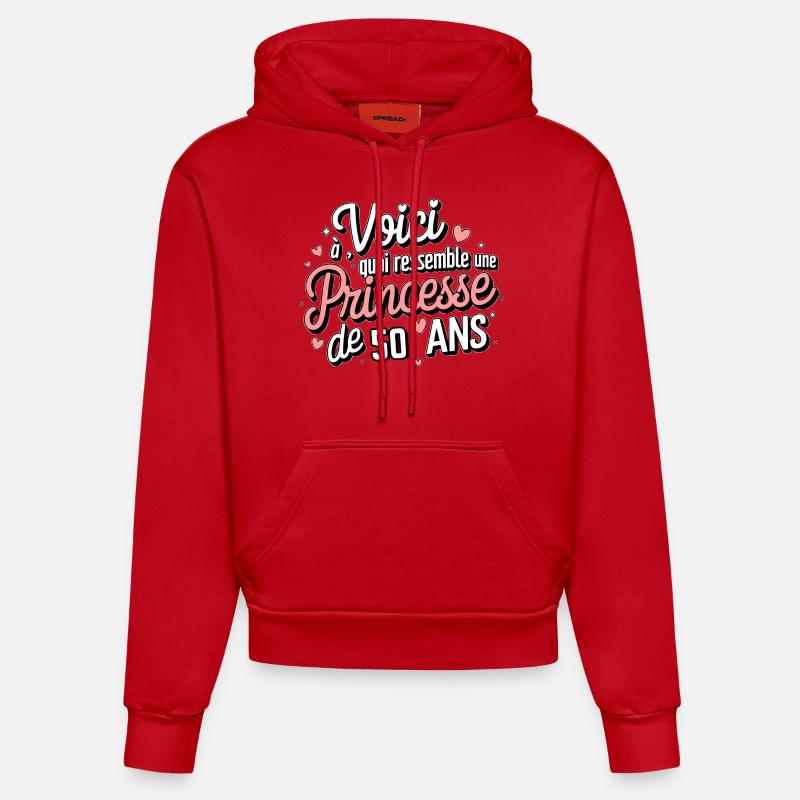 Princesse de 50 Ans - Sweat à capuche bio ajusté fabriqué en UE - rouge