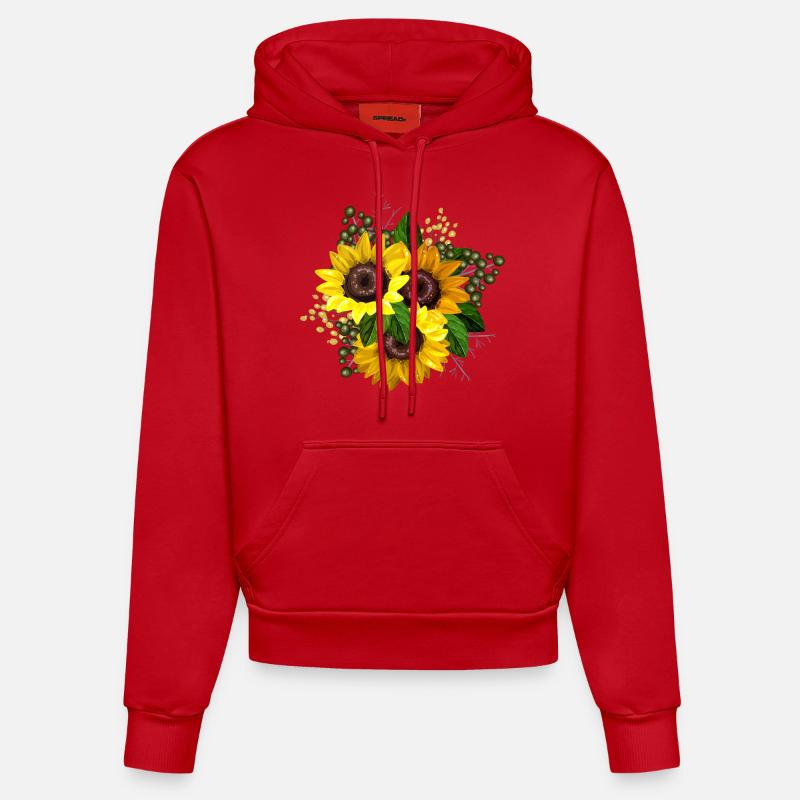Graphique tournesol jaune - Sweat à capuche bio ajusté fabriqué en UE - rouge