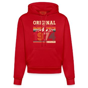 50e anniversaire Original juin 1974 Né en 1974 - Sweat à capuche bio ajusté fabriqué en UE - rouge - Devant
