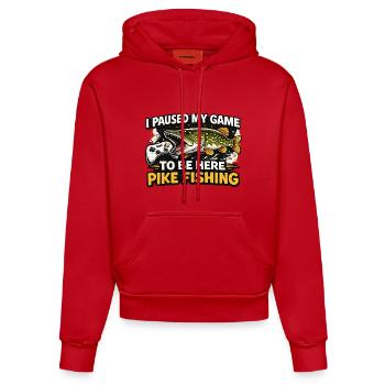 J’ai mis ma partie en pause pour la pêche au brochet, c’est drôle - Sweat à capuche bio ajusté fabriqué en UE - rouge - Devant